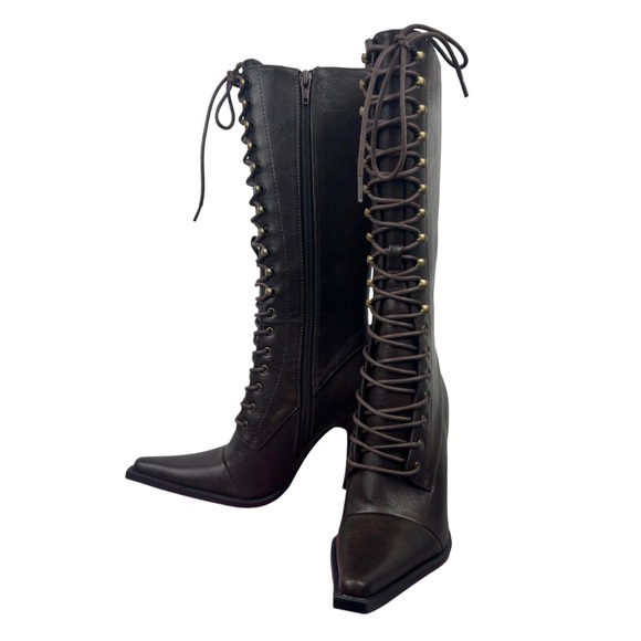 Dolls Kill Generation Kiss “Tricks and Trials” Lace Up Boots Brown Size 5 - Picture 3 of 6